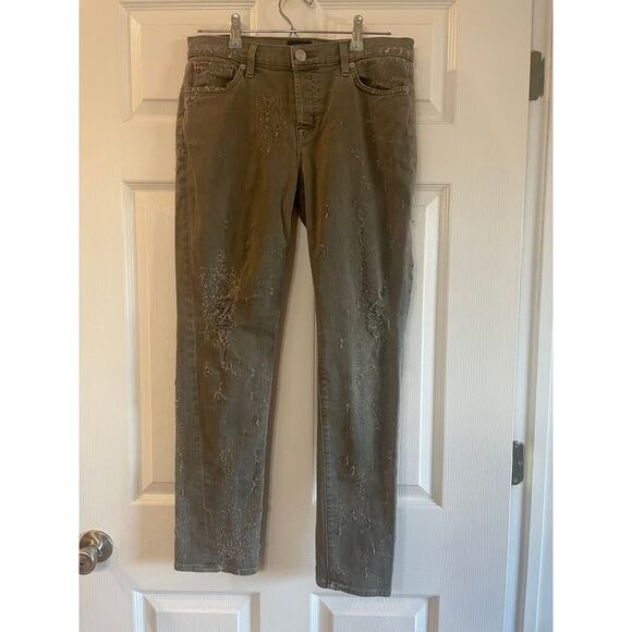 HUDSON Jeans Riley Crop Relaxed Straight Loden Green Destructed Jeans size 27 - Picture 1 of 15